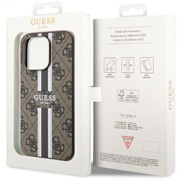 Guess GUHMP14LP4RPSW iPhone 14 Pro 6.1 husă rigidă brązowy/maro 4G Printed Stripes MagSafe"