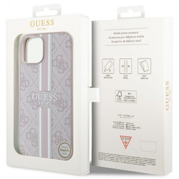 Guess GUHMP14SP4RPSP iPhone 14 / 15 / 13 6.1" rożowy/roz hardcase 4G Printed Stripes MagSafe