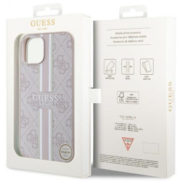 Guess GUHMP14MP4RPSP iPhone 14 Plus / 15 Plus 6,7 inchi rożowy/roz hardcase 4G Printed Stripes MagSafe