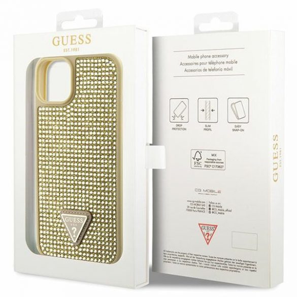 Guess GUHCP14SHDGTPD iPhone 14 / 15 / 13 6,1" złoty/aurie hardcase Triangle cu stras