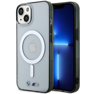 Etui BMW BMHMP14MHCRS iPhone 14 Plus / 15 Plus Husă rigidă transparentă de 6,7" Silver Ring MagSafe