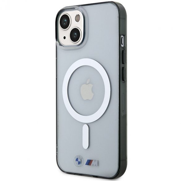 Etui BMW BMHMP14MHCRS iPhone 14 Plus / 15 Plus Husă rigidă transparentă de 6,7" Silver Ring MagSafe