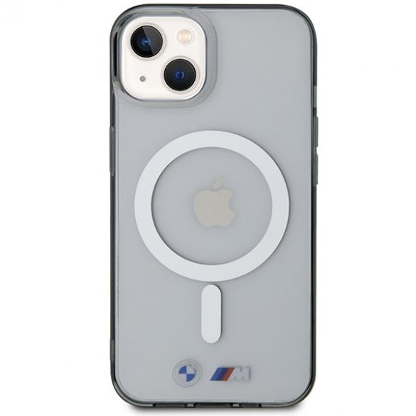 Etui BMW BMHMP14MHCRS iPhone 14 Plus / 15 Plus Husă rigidă transparentă de 6,7" Silver Ring MagSafe