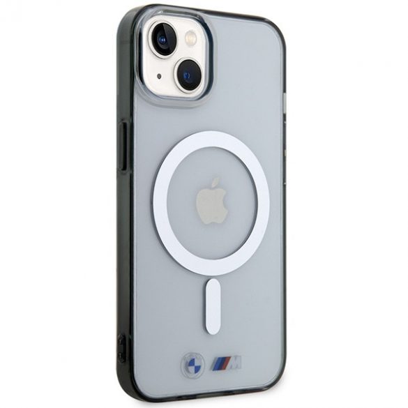 Etui BMW BMHMP14MHCRS iPhone 14 Plus / 15 Plus Husă rigidă transparentă de 6,7" Silver Ring MagSafe