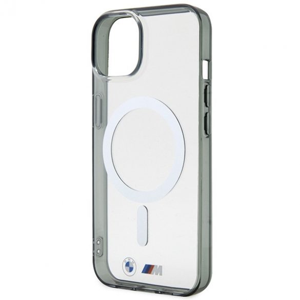 Etui BMW BMHMP14MHCRS iPhone 14 Plus / 15 Plus Husă rigidă transparentă de 6,7" Silver Ring MagSafe