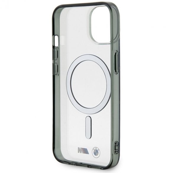 Etui BMW BMHMP14MHCRS iPhone 14 Plus / 15 Plus Husă rigidă transparentă de 6,7" Silver Ring MagSafe