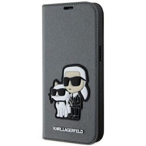 Karl Lagerfeld KLBKP14SSANKCPG iPhone 14 / 15 / 13 6.1" bibliotecă srebrny/argintiu Saffiano Karl & Choupette