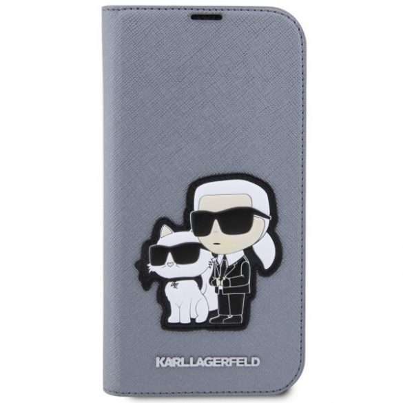 Karl Lagerfeld KLBKP14LSANKCPG iPhone 14 Pro 6.1 bibliotecă srebrny/argintiu Saffiano Karl & Choupette"