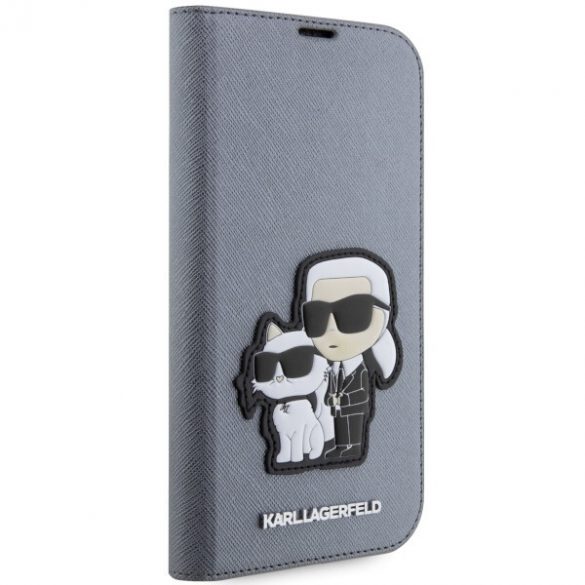 Karl Lagerfeld KLBKP14LSANKCPG iPhone 14 Pro 6.1 bibliotecă srebrny/argintiu Saffiano Karl & Choupette"