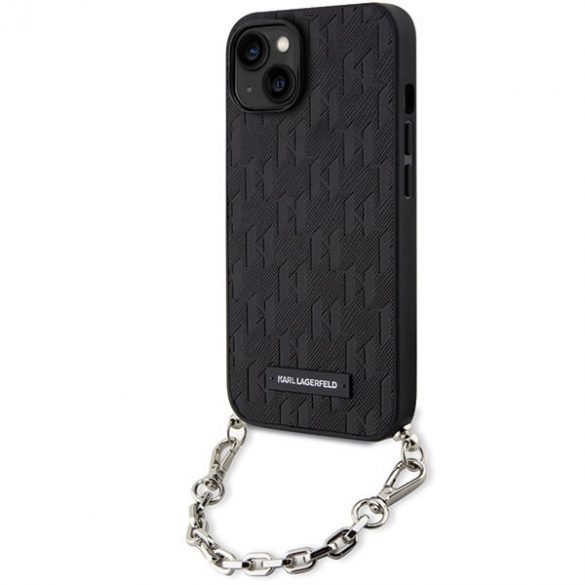 Karl Lagerfeld KLHCP14SSACKLHPK iPhone 14 / 15 / 13 6.1" carcasă rigidă/neagră Saffiano Monogram Chain