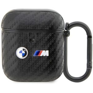 Husa pentru AirPods 1/2 BMW BMA2WMPUCA2, negru, carbon, dublu metal, logo