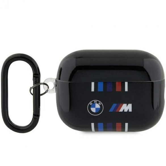 Husa BMW BMAP222SWTK AirPods Pro a doua generație, negru/negru, linii colorate multiple