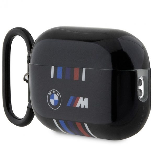 Husa BMW BMAP222SWTK AirPods Pro a doua generație, negru/negru, linii colorate multiple