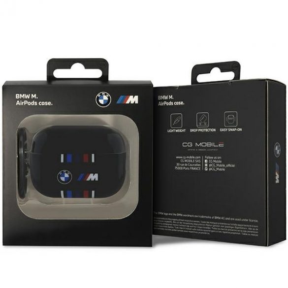 Husa BMW BMAP222SWTK AirPods Pro a doua generație, negru/negru, linii colorate multiple