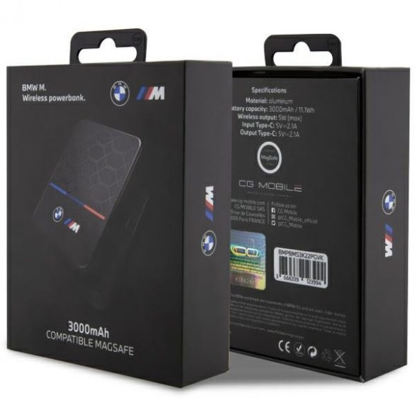 BMW Powerbank indukcyjny BMPBMS3K22PGVK 5W 3000mAh + kabel czarny/negru M Collection MagSafe