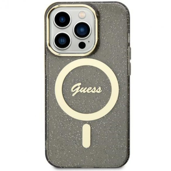 Guess GUHMN61HCMCGK iPhone 11 / Xr 6.1 carcasă rigidă/neagră Glitter Gold MagSafe"