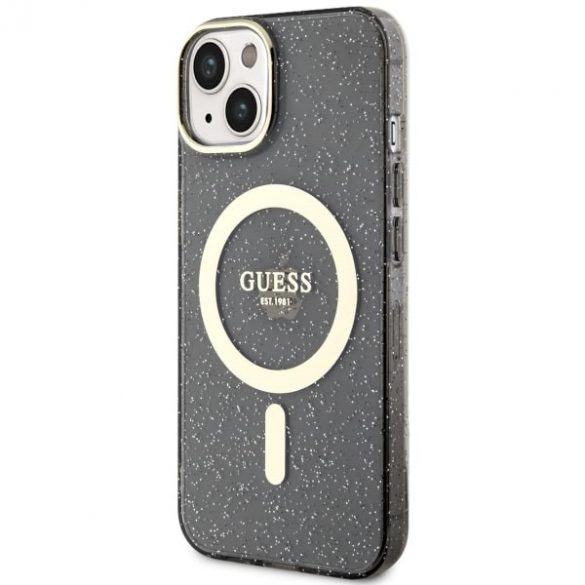 Guess GUHMP14SHCMCGK iPhone 14 / 15 / 13 6.1" carcasă rigidă/neagră Glitter Gold MagSafe