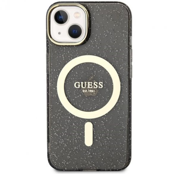 Guess GUHMP14SHCMCGK iPhone 14 / 15 / 13 6.1" carcasă rigidă/neagră Glitter Gold MagSafe