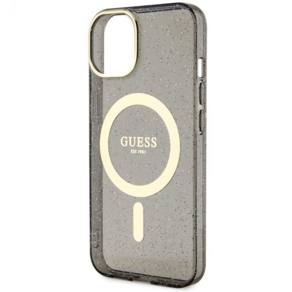 Guess GUHMP14SHCMCGK iPhone 14 / 15 / 13 6.1" carcasă rigidă/neagră Glitter Gold MagSafe