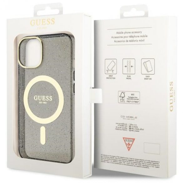 Guess GUHMP14SHCMCGK iPhone 14 / 15 / 13 6.1" carcasă rigidă/neagră Glitter Gold MagSafe