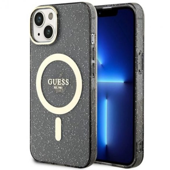 Guess GUHMP14MHCMCGK iPhone 14 Plus / 15 Plus 6.7" negru/negru hard Husă Glitter Gold MagSafe