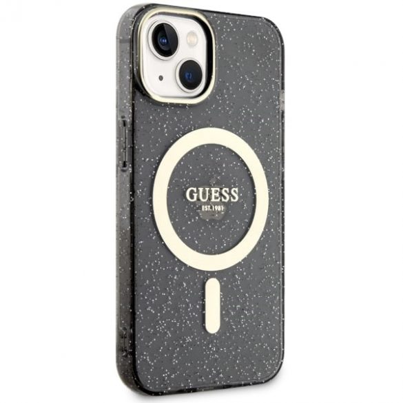 Guess GUHMP14MHCMCGK iPhone 14 Plus / 15 Plus 6.7" negru/negru hard Husă Glitter Gold MagSafe