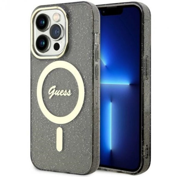 Guess GUHMP14LHCMCGK iPhone 14 Pro 6.1 carcasă rigidă neagră/negru Glitter Gold MagSafe"