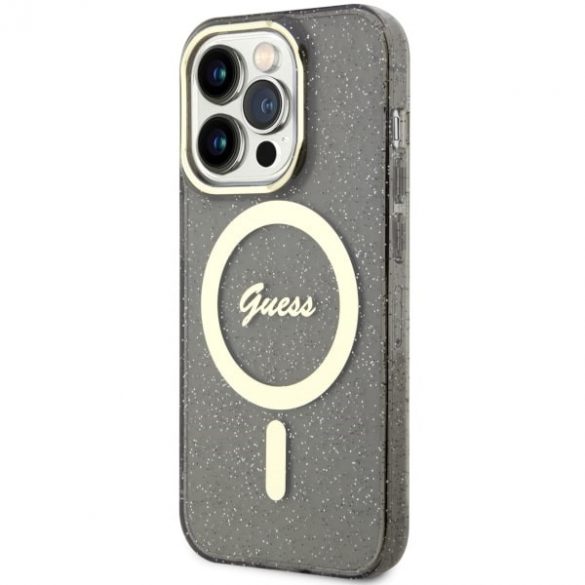 Guess GUHMP14LHCMCGK iPhone 14 Pro 6.1 carcasă rigidă neagră/negru Glitter Gold MagSafe"