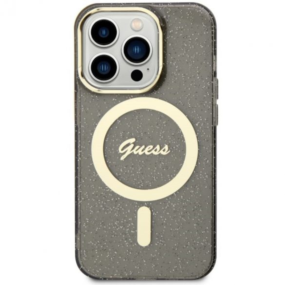 Guess GUHMP14LHCMCGK iPhone 14 Pro 6.1 carcasă rigidă neagră/negru Glitter Gold MagSafe"