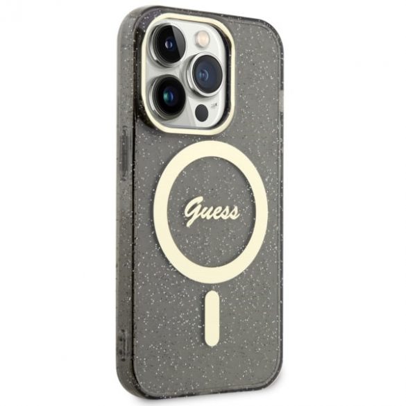 Guess GUHMP14LHCMCGK iPhone 14 Pro 6.1 carcasă rigidă neagră/negru Glitter Gold MagSafe"