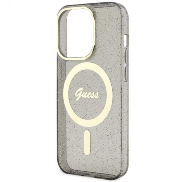 Guess GUHMP14LHCMCGK iPhone 14 Pro 6.1 carcasă rigidă neagră/negru Glitter Gold MagSafe"