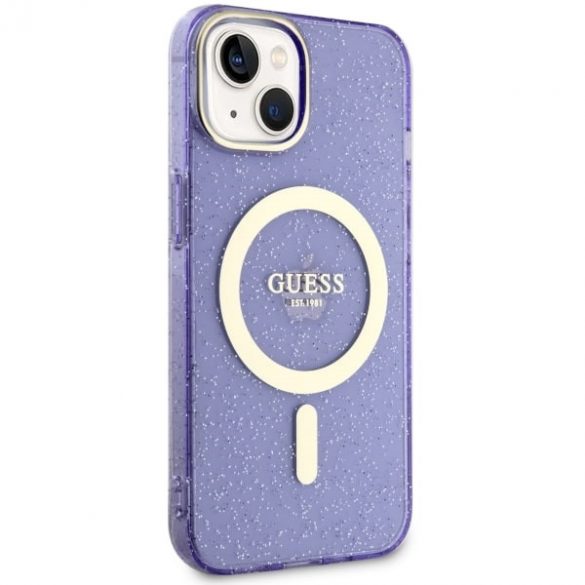 Guess GUHMP14SHCMCGU iPhone 14 / 15 / 13 6.1" violet/violet hard Husă Glitter Gold MagSafe