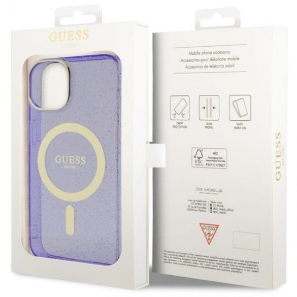 Guess GUHMP14SHCMCGU iPhone 14 / 15 / 13 6.1" violet/violet hard Husă Glitter Gold MagSafe