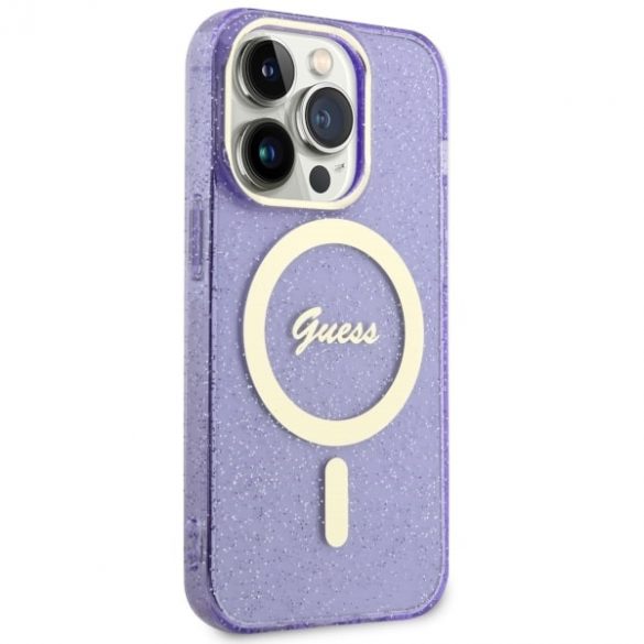 Guess GUHMP14LHCMCGU iPhone 14 Pro 6.1 husă rigidă violet/violet Glitter Gold MagSafe”