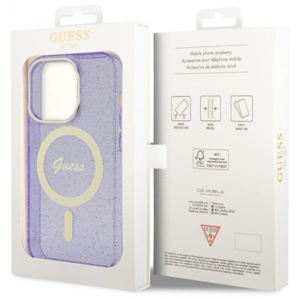 Guess GUHMP14LHCMCGU iPhone 14 Pro 6.1 husă rigidă violet/violet Glitter Gold MagSafe”