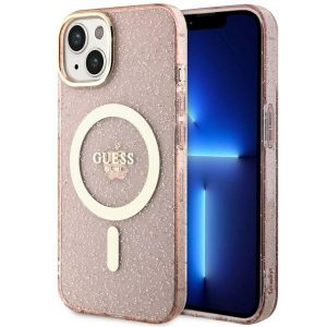 Guess GUHMP14MHCMCGP iPhone 14 Plus / 15 Plus 6,7" rożowy/roz hardcase Glitter Gold MagSafe