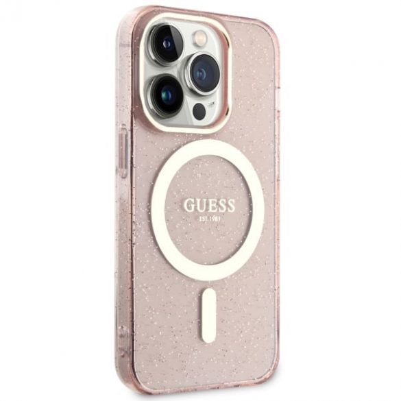 Guess GUHMP14LHCMCGP iPhone 14 Pro 6.1 roz/roz hard Husă Glitter Gold MagSafe"