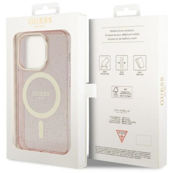 Guess GUHMP14LHCMCGP iPhone 14 Pro 6.1 roz/roz hard Husă Glitter Gold MagSafe"