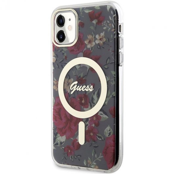 Husă rigidă Guess GUHMN61HCFWSA pentru iPhone 11 / Xr 6.1 zielony/kaki Flower MagSafe"