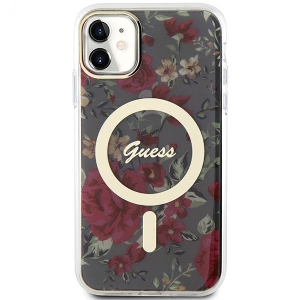 Husă rigidă Guess GUHMN61HCFWSA pentru iPhone 11 / Xr 6.1 zielony/kaki Flower MagSafe"