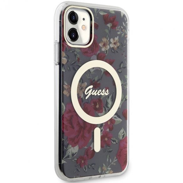 Husă rigidă Guess GUHMN61HCFWSA pentru iPhone 11 / Xr 6.1 zielony/kaki Flower MagSafe"