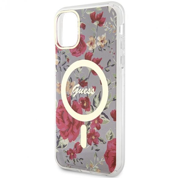 Husă rigidă Guess GUHMN61HCFWSA pentru iPhone 11 / Xr 6.1 zielony/kaki Flower MagSafe"