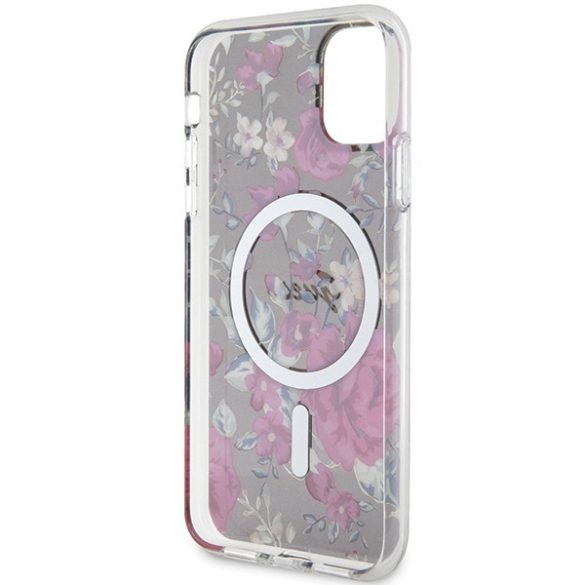 Husă rigidă Guess GUHMN61HCFWSA pentru iPhone 11 / Xr 6.1 zielony/kaki Flower MagSafe"