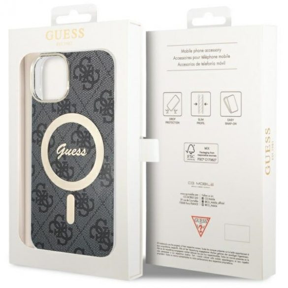 Guess GUHMP14SH4STK Carcasă rigidă 4G MagSafe pentru iPhone 14/15/13 de 6,1 inchi/negru