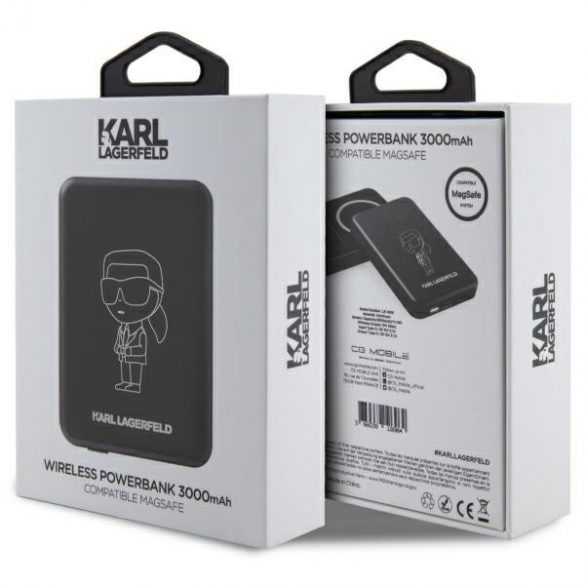 Karl Lagerfeld Powerbank indukcyjny KLPBMKIOTTGK 5W 3000mAh negru/negru Ikonik MagSafe