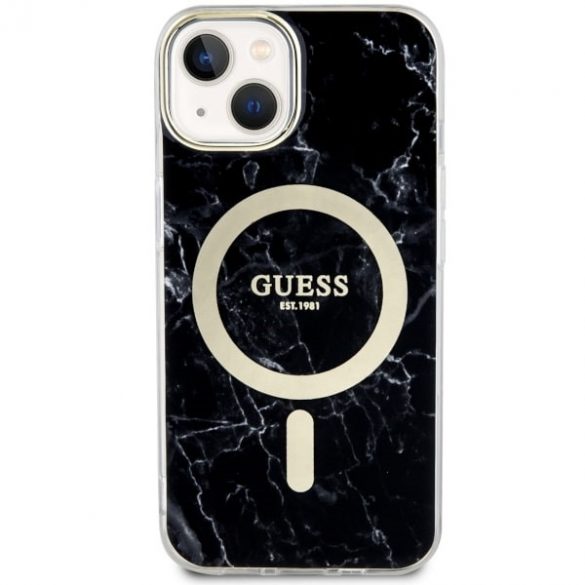 Guess GUHMP14SPCUMAK iPhone 14 / 15 / 13 6.1" carcasa rigidă/neagră Marble MagSafe