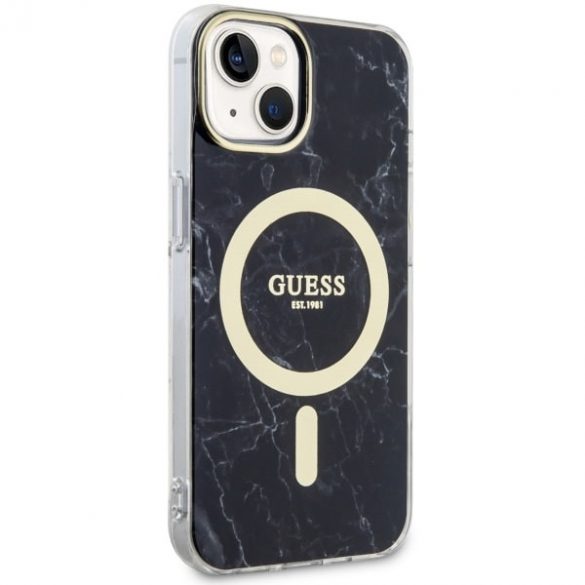 Guess GUHMP14SPCUMAK iPhone 14 / 15 / 13 6.1" carcasa rigidă/neagră Marble MagSafe