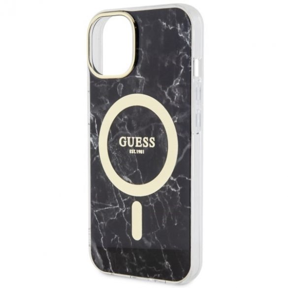 Guess GUHMP14SPCUMAK iPhone 14 / 15 / 13 6.1" carcasa rigidă/neagră Marble MagSafe