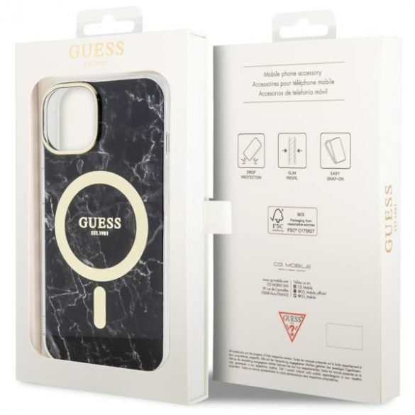 Guess GUHMP14SPCUMAK iPhone 14 / 15 / 13 6.1" carcasa rigidă/neagră Marble MagSafe