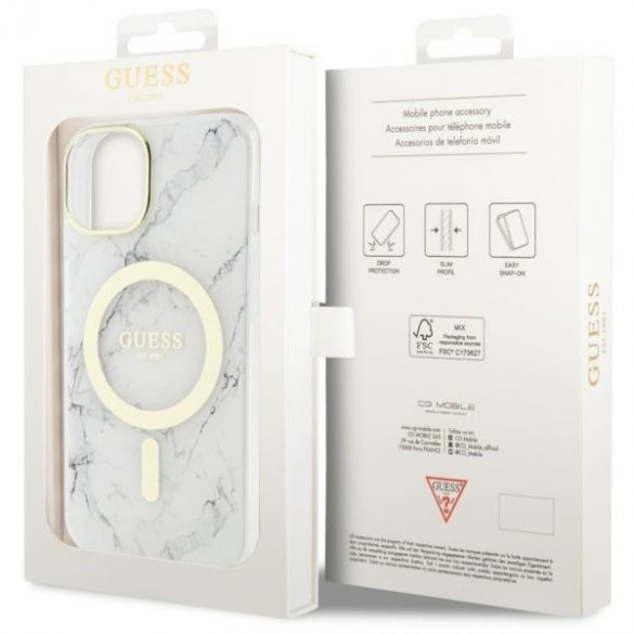 Guess GUHMP14MPCUMAH iPhone 14 Plus / 15 Plus 6,7" biały/alb hardcase Marble MagSafe